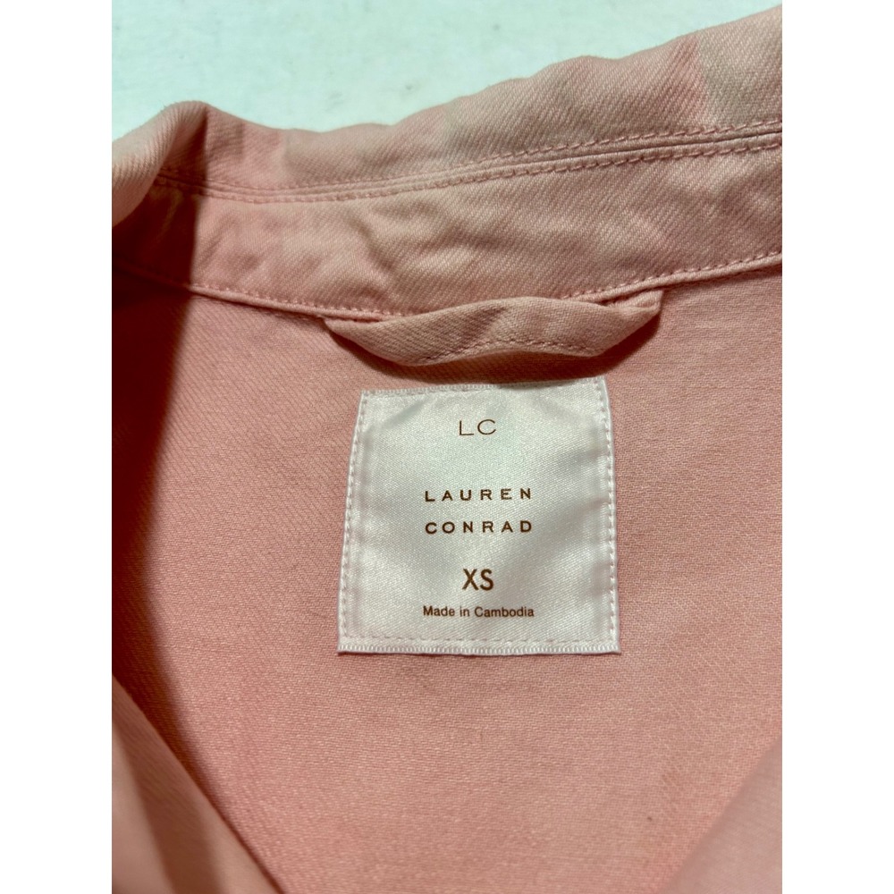 LC Lauren Conrad Pink Denim Chore‎ Jacket Embroidered Utility Crop Coat XS - Picture 5 of 8